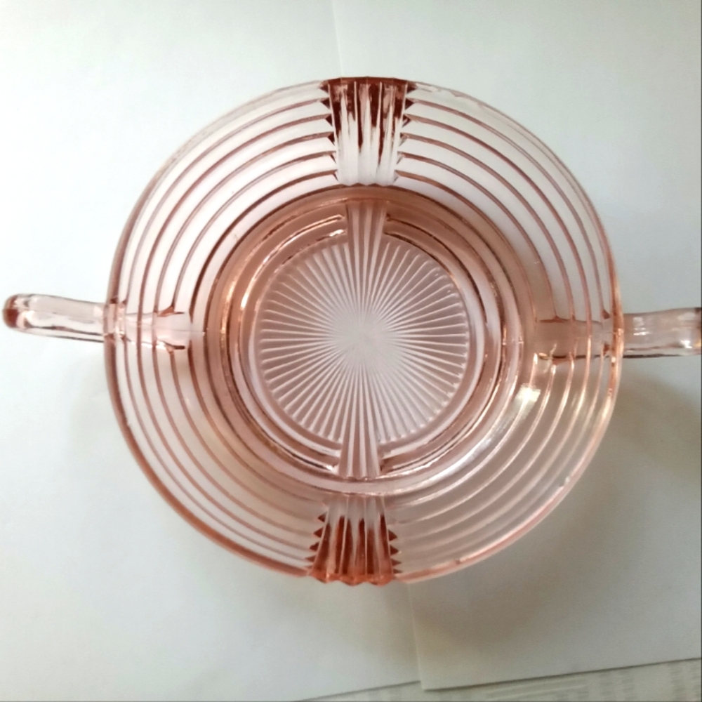 1 Anchor Hocking Manhattan Pink Ribbed Glass Bowl W/Handles